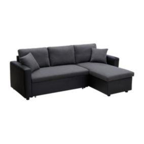 Canapé d'angle convertible et réversible en tissu anthracite et noir GAZUR II