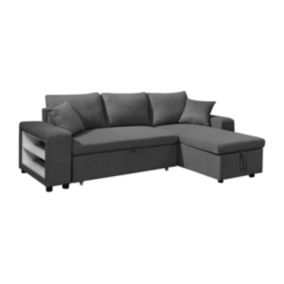 Canapé d'angle convertible et réversible en tissu avec coffre de rangement et poufs anthracite SELIM