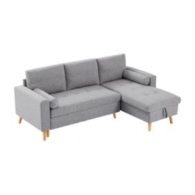 Canapé d'angle convertible et réversible en tissu gris clair avec coffre de rangement KORI