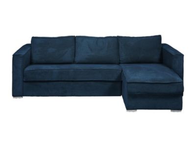 Canapé d'angle convertible express et réversible en velours côtelé bleu nuit - Couchage 140 cm - Matelas 14 cm LORETO