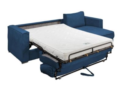 Canapé d'angle convertible express et réversible en velours côtelé bleu nuit - Couchage 140 cm - Matelas 14 cm LORETO