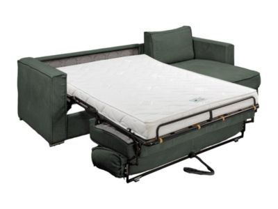 Canapé d'angle convertible express et réversible en velours côtelé vert - Couchage 140 cm - Matelas 14 cm LORETO