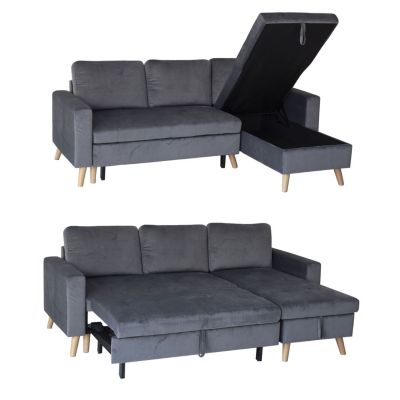Canapé D'angle Convertible JAMES 3 Places Velours Terracotta - HAPPY GARDEN