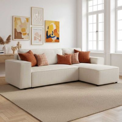 Canapé d'angle convertible réversible 4 places JOSH AUCUNE velours Pearl 242 x 155 x 86 cm