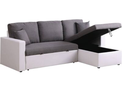 Canapé d'angle convertible réversible avec coffre "Alain"  221 x 145 x 85 cm  3 places  Gris  Blanc