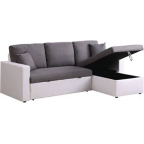 Canapé d'angle convertible réversible avec coffre "Alain"  221 x 145 x 85 cm  3 places  Gris  Blanc