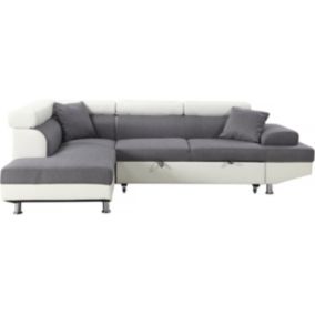 Canapé d'angle convertible "Sophia luxe"  265 x 190.5 x 8091 cm  Blanc  Gris  5 places  Angle gauche