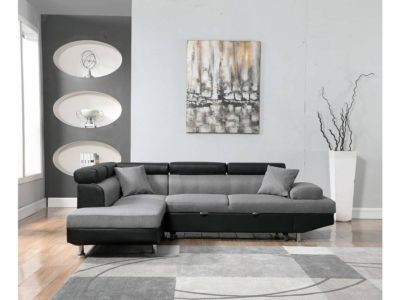 Canapé d'angle convertible "Sophia luxe"  265 x 190.5 x 8091 cm  Noir  Gris  5 places  Angle gauche