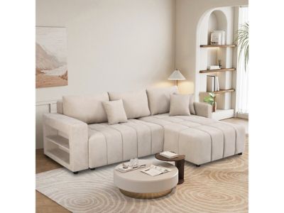 Canapé d'angle convertible tissu chenille 3 places  "Trocadero"  Beige