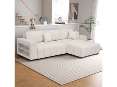 Canapé d'angle convertible tissu chenille 3 places  "Trocadero"  Crème