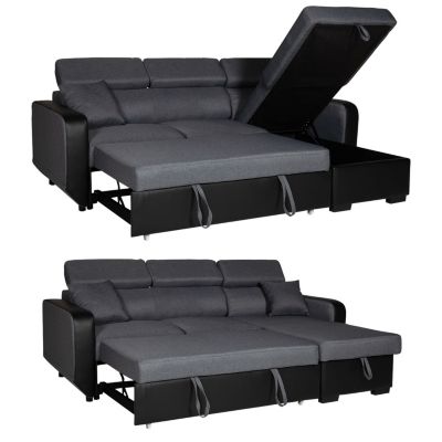Canapé D'angle Convertible WARREN – 3 Places – Gris Chiné Et Noir – Moderne