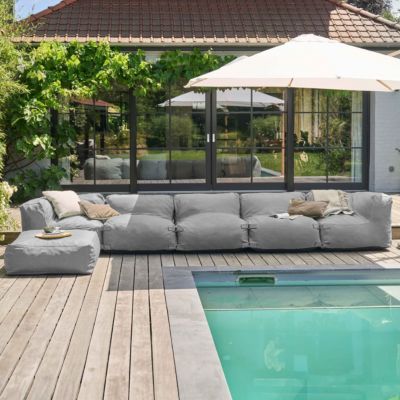 Canapé d'angle de jardin modulable 6 places gris Mixi  Oviala