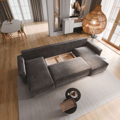 Canapé d'angle deni marron en velours avec fonction de couchage