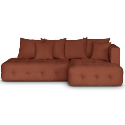 Canapé d'angle droit convertible 3 places, tissu chenille terracotta - Léo