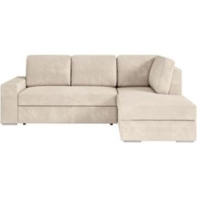 Canapé d'angle droit convertible ARTEMIS 4 places - Velours côtelé beige - 246 x 174 x 96 cm