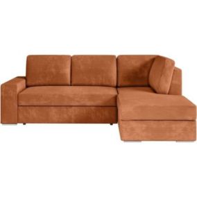 Canapé d'angle droit convertible ARTEMIS 4 places - Velours côtelé terracotta - 246 x 174 x 96 cm