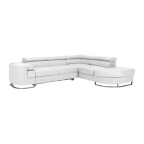 Canapé d'angle droit convertible en simili blanc MYSEN II