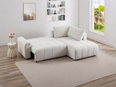 Canapé d'angle droit convertible en tissu texturé beige RICIA