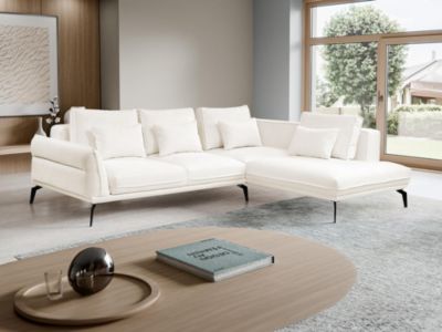 Canapé d'angle droit convertible en tissu texturé blanc VILARETI