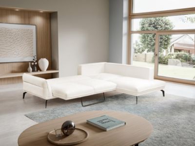 Canapé d'angle droit convertible en tissu texturé blanc VILARETI