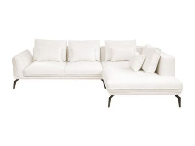 Canapé d'angle droit convertible en tissu texturé blanc VILARETI