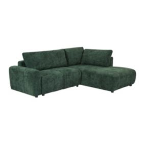 Canapé d'angle droit convertible en tissu texturé vert RICIA