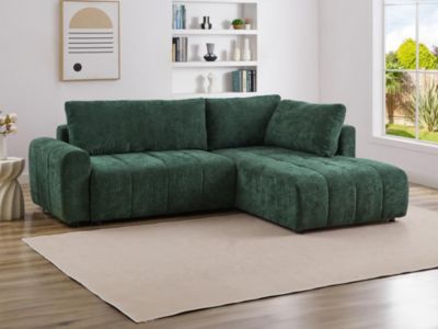 Canapé d'angle droit convertible en tissu texturé vert RICIA