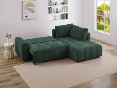 Canapé d'angle droit convertible en tissu texturé vert RICIA