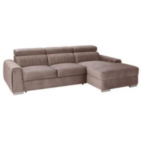 Canapé d'angle droit convertible en velours taupe LARICA