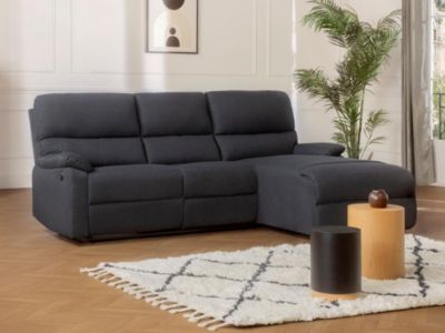 Canapé d'angle droit relax électrique en tissu anthracite LUNANO