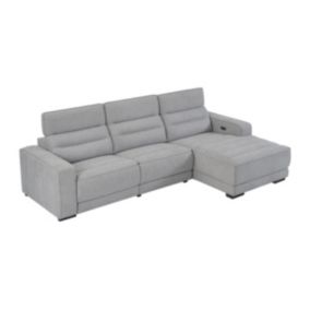 Canapé d'angle droit relax électrique en tissu gris BROTENI