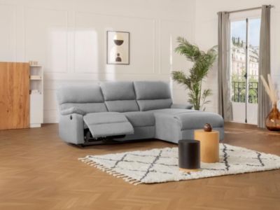 Canapé d'angle droit relax électrique en tissu gris clair LUNANO