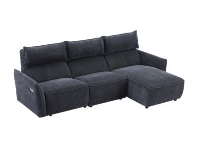 Canapé d'angle droit relax électrique en tissu texturé anthracite LOANO