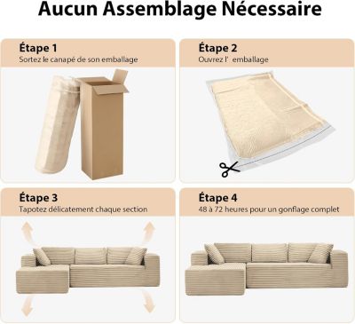 Canapé d'angle en Forme de L, Canapé Modulaire 105", Canapé Entièrement Compressé, Aucun Assemblage Requis, Velours côtelé