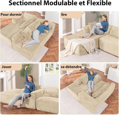 Canapé d'angle en Forme de L, Canapé Modulaire 105", Canapé Entièrement Compressé, Aucun Assemblage Requis, Velours côtelé