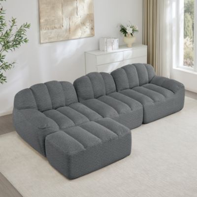 Canapé d'angle en L,canapé modulaire 3 places sans structure avec 1 Pouf,Coussins Profonds,Forme Coquillage(Gris)