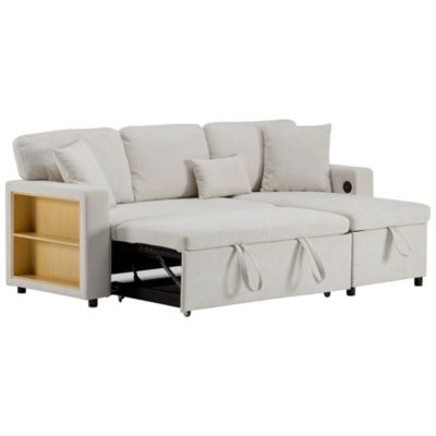 Canapé D'Angle En L Convertible Rangement Étager Blanc Blackcolors