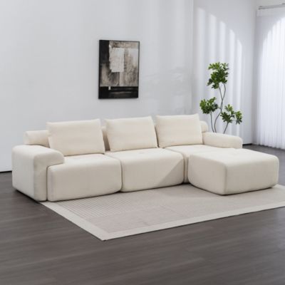 Canapé d'angle en L, mousse à mémoire, convertible en lit, tissu en corde, modulaire pour salon, chambre et maison