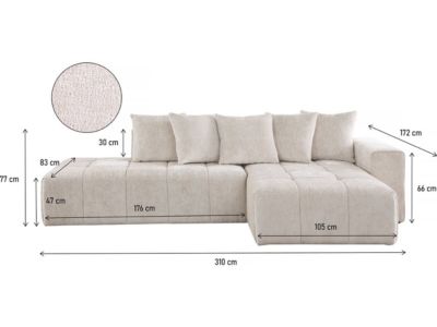 Canapé d'angle en tissu chenille "Haussmann" 3 places  Beige