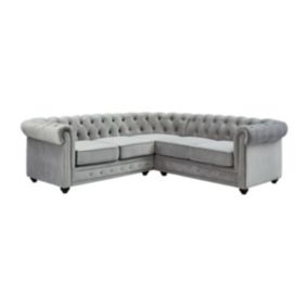 Canapé d'angle en velours CHESTERFIELD - Gris clair