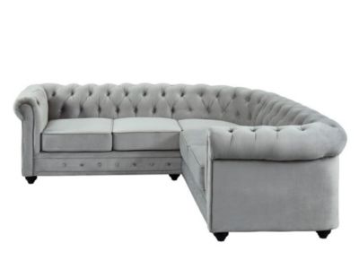 Canapé d'angle en velours CHESTERFIELD - Gris clair