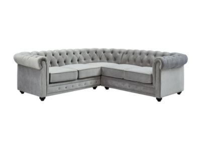 Canapé d'angle en velours CHESTERFIELD - Gris clair