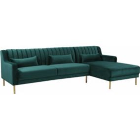 Canapé d'angle en velours "Oliver"  275 x 161 x 81 cm  5 places  Vert  Angle droit