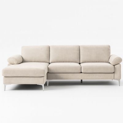 Canapé d'angle gauche 4-5 places en velours beige GALWAY