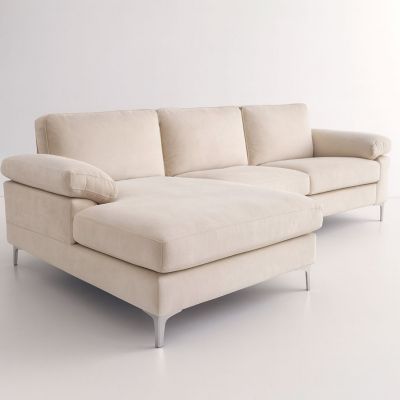 Canapé d'angle gauche 4-5 places en velours beige GALWAY