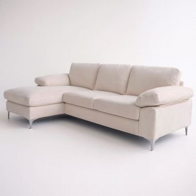 Canapé d'angle gauche 4-5 places en velours beige GALWAY