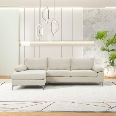 Canapé d'angle gauche 4-5 places en velours beige GALWAY