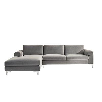 Canapé d'angle gauche 4-5 places en velours gris GALWAY