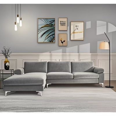 Canapé d'angle gauche 4-5 places en velours gris GALWAY