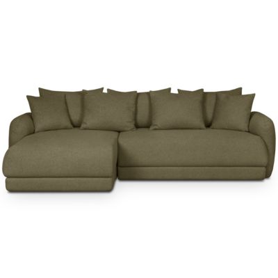 Canapé d'angle gauche 5 places convertible + coffre, tissu vert olive - Giulia